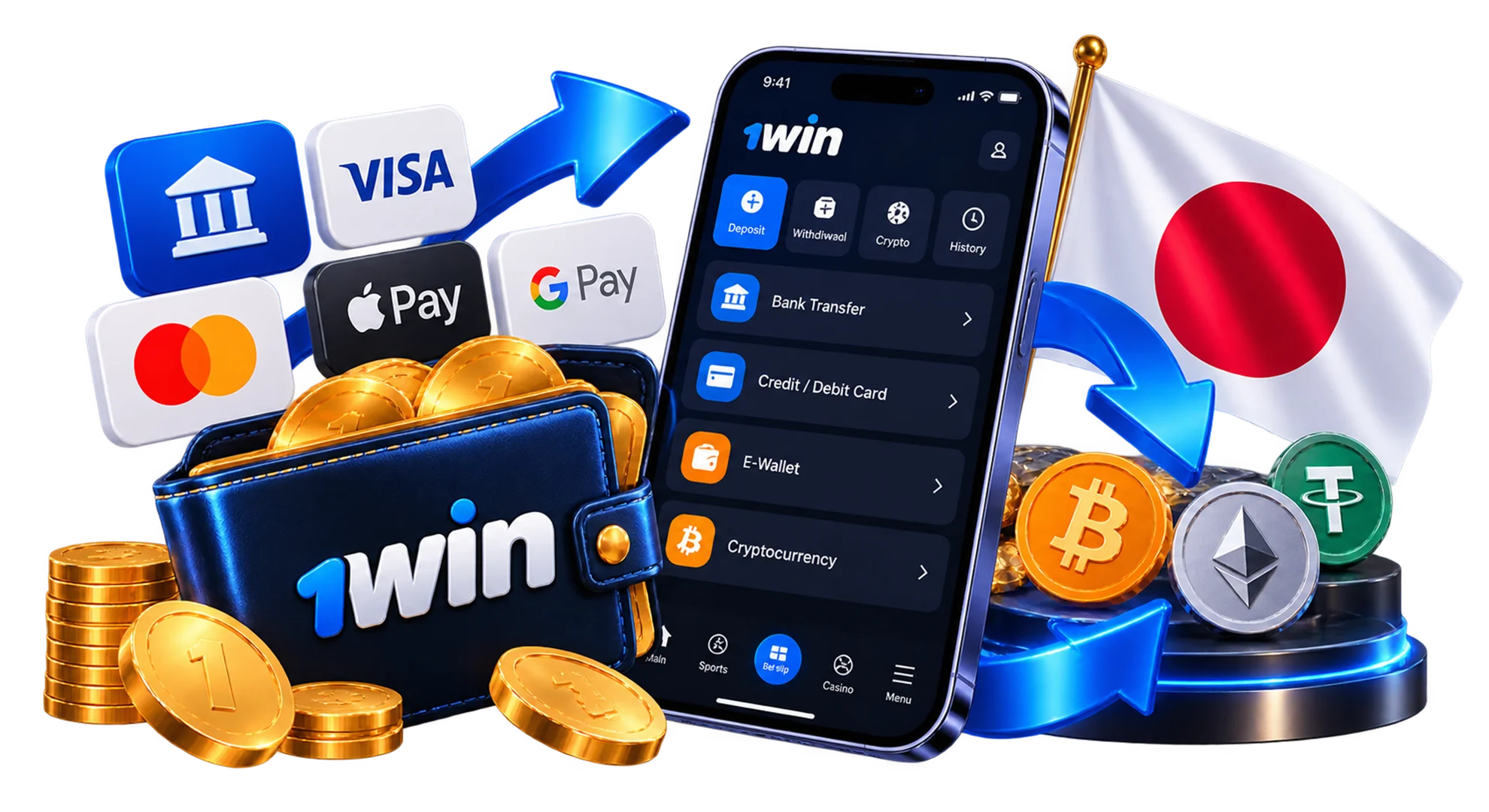 1win 入出金方法 日本 2026 オンライン決済 銀行送金 カード ウォレット 暗号通貨の利用方法